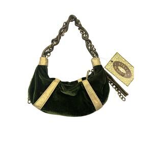 Steve Madden Medusa Green Velvet Embroidered Hobo Chain Gorpcore Whimsigoth